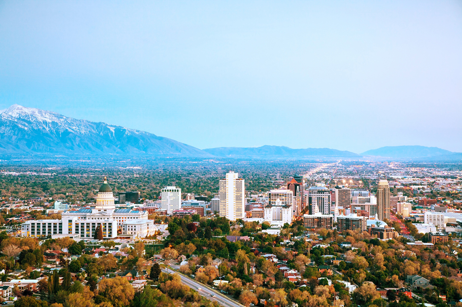 Far panoramic shot of Salt Lake City